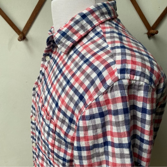 J Crew Linen Checkered Slim Fit Button Up Shirt - Picture 6 of 12